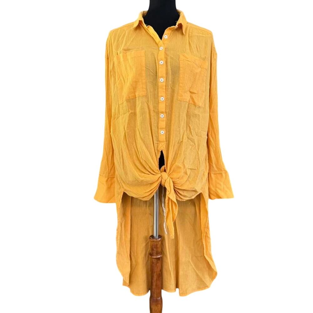 Anthropologie Golden Orange Cotton Duster Tunic Button Up Shirt or Coverup